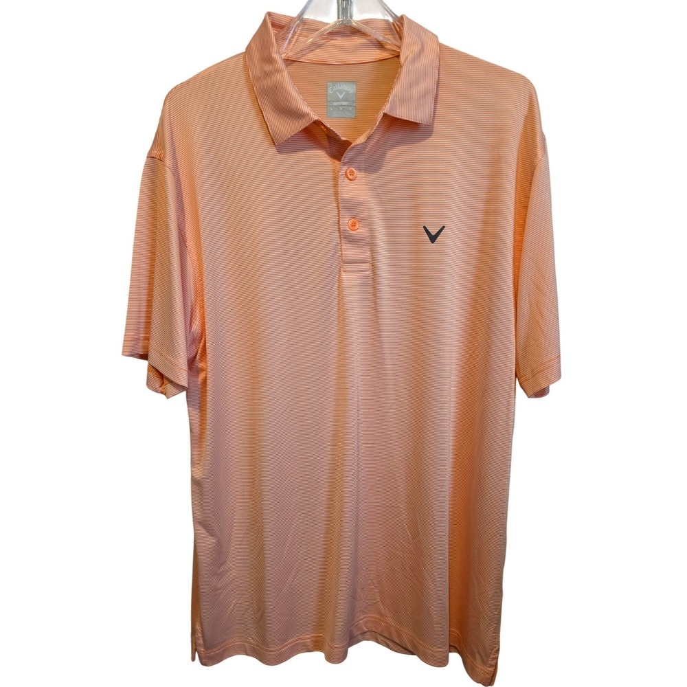 Callaway Mens Opti-Dri Golf Polo Shirt Large‎ Orange White Striped Short Sleeve